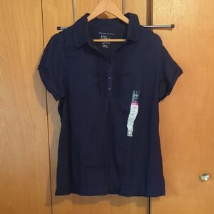 Just My Size 1X (16W) Navy Blue Blouse
